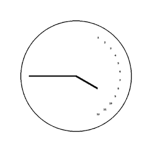 Uhrentest-Beispiel mit unregelmäßig angeordneten Zahlen und falsch eingezeichneten Zeigern als Hinweis auf kognitive Einschränkungen.