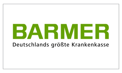 Logo der Barmer Krankenkasse mit dem Slogan "Deutschlands größte Krankenkasse".