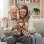 Tochter sitzt bei ihrem verwitweten Vater im Wohnzimmer — kann er allein zu Hause bleiben?