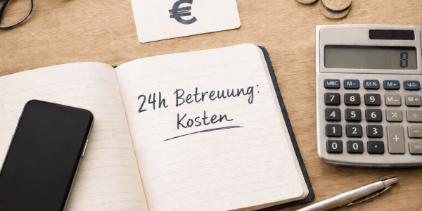 Ein Block mit einem Stift und Taschenrechner liegen auf einem Schreibtisch.