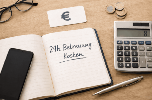 Eine Tochter will die Pflege organisieren am Telefon und vor dem Laptop. Im Hintergrund sieht man den Vater, Zeitung lesen., Eine besorgte ältere Frau wird Opfer des Enkeltrick., Die gesetzliche Betreuung erklärt einem Mann die Dokumente auf dem Tisch., Ein Fuß, der über eine Teppichfalte stolpert - symbolbild für die Sturzgefahr Zuhause, Ein Familiensymbol mit Pflegedienstsymbol im Austausch mit Geldscheinen auf jeder Seite. Steht für Kombinationsleistung, Ein glücklicher Sohn mit seiner Mutter und ihrer Betreuungskraft, die ihr Tee bringt., Tochter sucht nach "seriöser Anbieter" für die 24 Stunden Betreuung, während Vater im Hintergrund TV sieht., Ein Pflegeheim mit einem Schriftzug darüber "3245€ monatlich durchschnittlich" als Eigenanteil Pflegeheim, Ein Block mit einem Stift und Taschenrechner liegen auf einem Schreibtisch., Alltagsbeispiel 24 Stunden Pflege: Eine ältere Frau mit ihrer Begleitung bei einem Spaziergang im öffentlichen Park.