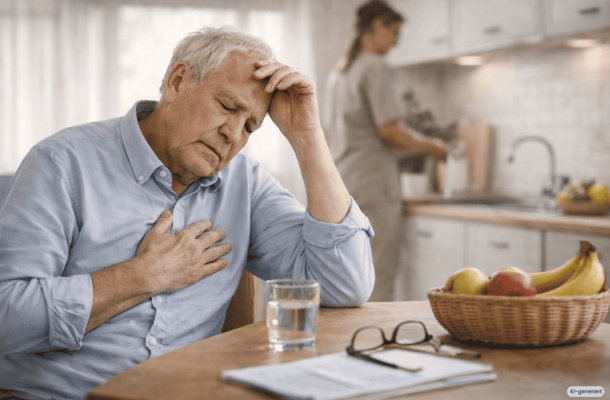 Ein Mann bei der Herzinfarkt-Nachsorge zuhause mit einer Betreuungskraft, die im Haushalt hilft.