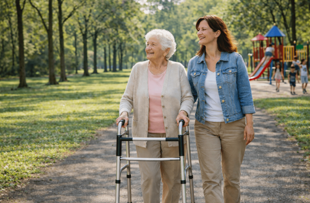Eine Tochter will die Pflege organisieren am Telefon und vor dem Laptop. Im Hintergrund sieht man den Vater, Zeitung lesen., Eine besorgte ältere Frau wird Opfer des Enkeltrick., Die gesetzliche Betreuung erklärt einem Mann die Dokumente auf dem Tisch., Ein Fuß, der über eine Teppichfalte stolpert - symbolbild für die Sturzgefahr Zuhause, Ein Familiensymbol mit Pflegedienstsymbol im Austausch mit Geldscheinen auf jeder Seite. Steht für Kombinationsleistung, Ein glücklicher Sohn mit seiner Mutter und ihrer Betreuungskraft, die ihr Tee bringt., Tochter sucht nach "seriöser Anbieter" für die 24 Stunden Betreuung, während Vater im Hintergrund TV sieht., Ein Pflegeheim mit einem Schriftzug darüber "3245€ monatlich durchschnittlich" als Eigenanteil Pflegeheim, Ein Block mit einem Stift und Taschenrechner liegen auf einem Schreibtisch., Alltagsbeispiel 24 Stunden Pflege: Eine ältere Frau mit ihrer Begleitung bei einem Spaziergang im öffentlichen Park.
